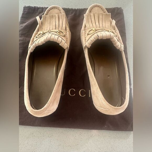 GUCCI Women's Horsebit Fringe Suede Beige Loafers EU 37 - Picture 7 of 9